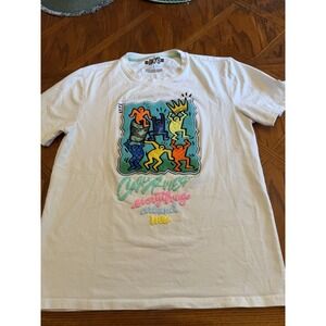 BKYS Men's L White T-Shirt Wu Tang Clan Lyrics Keith Haring Raised Graphic